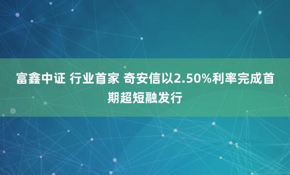 富鑫中证 行业首家 奇安信以2.50%利率完成首期超短融发行